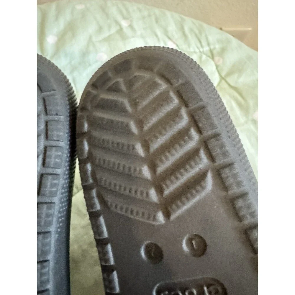 Youth Size 2 Crocs Slide Two Strap Black Rubber Sandals J2